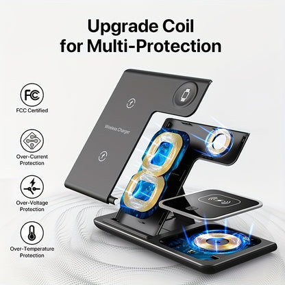 3 In 1 Fast Charging Station, Folding Wireless Charger Stand For IPhone 14, 13, 12, 11/Pro/Max/Mini/Plus, X, XR, XS/Max, SE, 8/Plus, For IWatch 1-8, For Airpods 3/2/Pro - KHOY