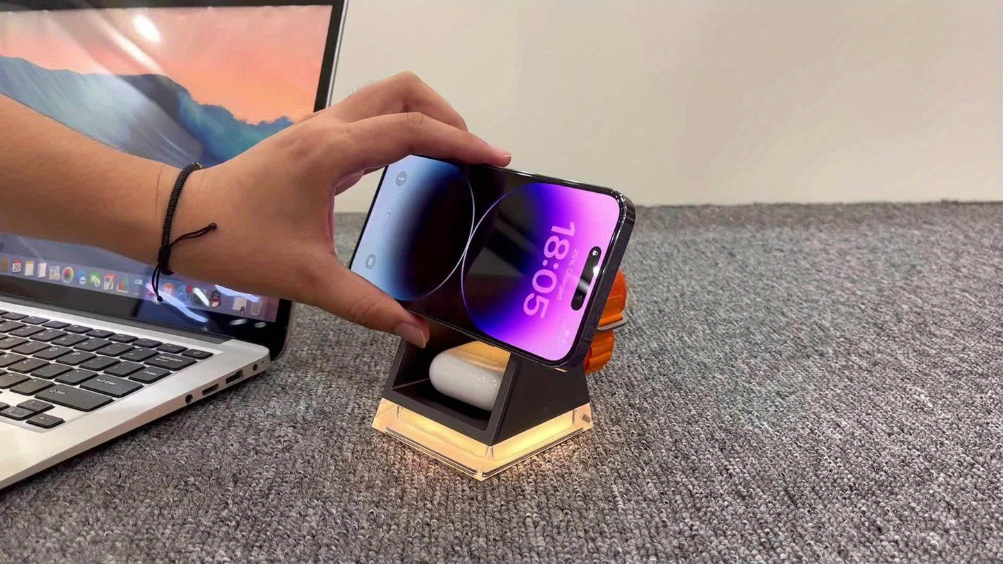 High-quality three-in-one magnetic wireless charger, 15W for mobile phone charging, 5W for smart watch, 5W for wireless headset charging, with LED touch night light - KHOY