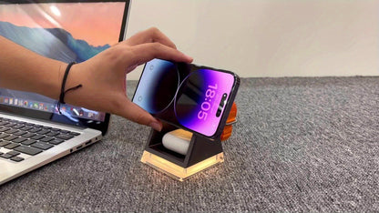 High-quality three-in-one magnetic wireless charger, 15W for mobile phone charging, 5W for smart watch, 5W for wireless headset charging, with LED touch night light - KHOY