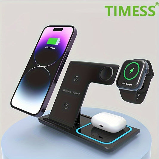 3 In 1 Fast Charging Station, Folding Wireless Charger Stand For IPhone 14, 13, 12, 11/Pro/Max/Mini/Plus, X, XR, XS/Max, SE, 8/Plus, For IWatch 1-8, For Airpods 3/2/Pro - KHOY
