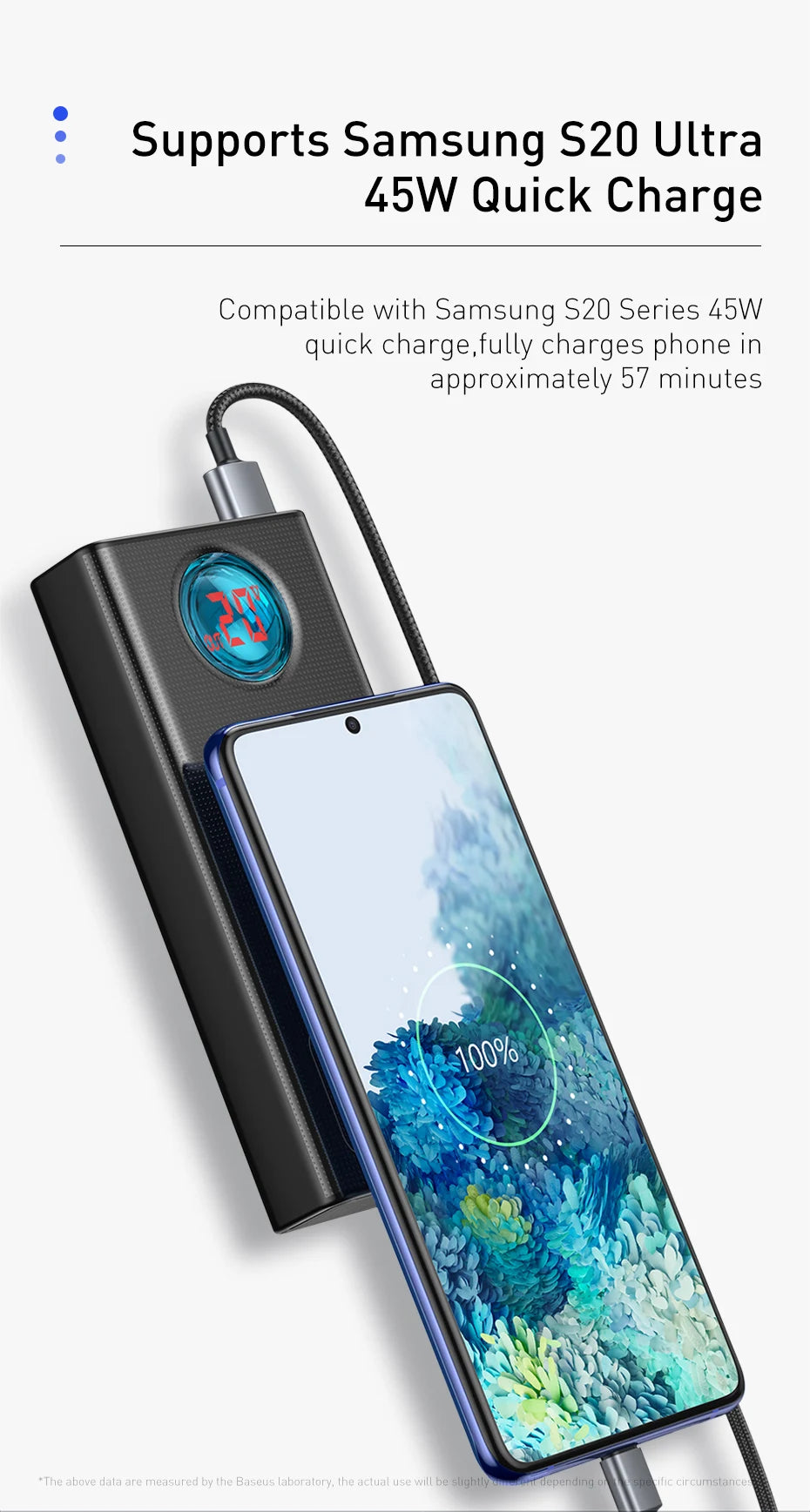 Baseus Power Bank 30000mAh 65W PD3.0 Quick Charging 3.0 FCP SCP Portable External for iPhone 16 15 14 Laptop Tablet Power bank - KHOY