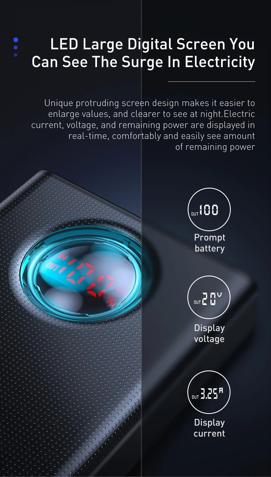 Baseus Power Bank 30000mAh 65W PD3.0 Quick Charging 3.0 FCP SCP Portable External for iPhone 16 15 14 Laptop Tablet Power bank - KHOY