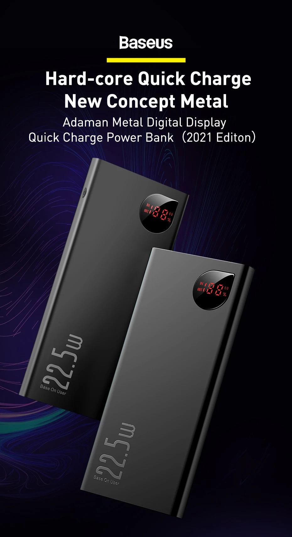 Baseus Power Bank 10000mAh 20000mAh 22.5W Fast Charging Powerbank Portable External Battery For iPhone 16 15 14 12 13 Pro Max - KHOY