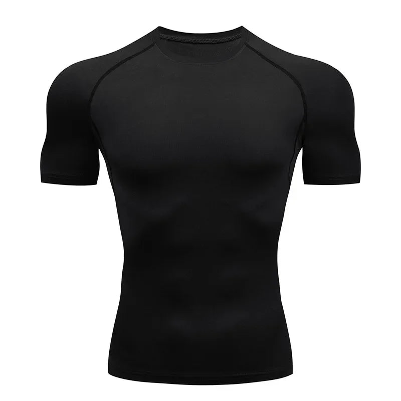 Men Compression Running T Shirt Fitness Tight Short Sleeve Tshirt Training Jogging Shirts Gym Sportswear Quick Dry Rashgard - KHOY