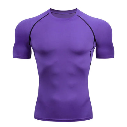 Men Compression Running T Shirt Fitness Tight Short Sleeve Tshirt Training Jogging Shirts Gym Sportswear Quick Dry Rashgard - KHOY