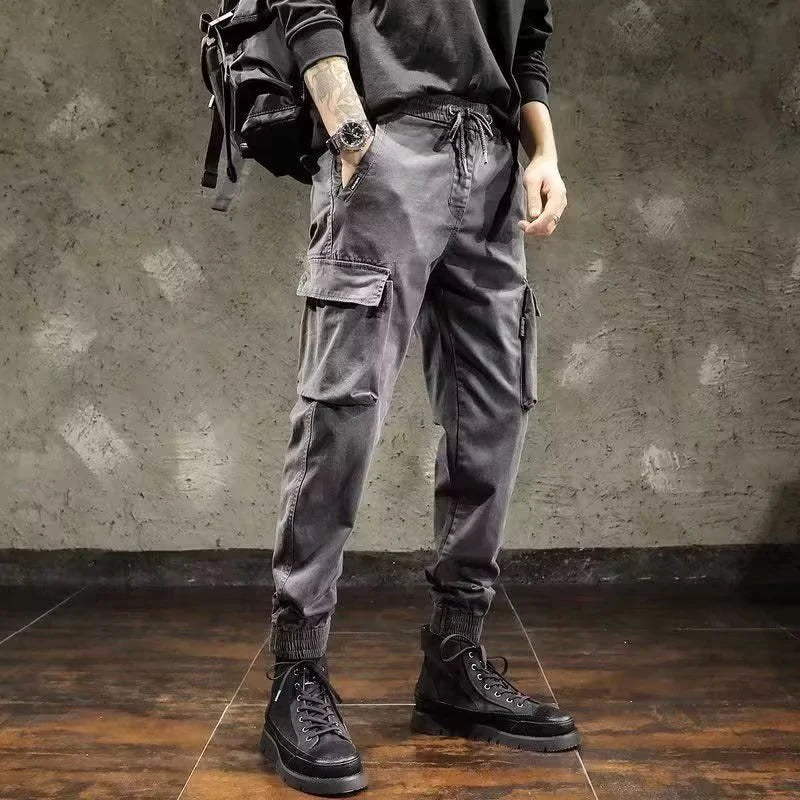 Men Cargo Pants Male Vintage Multi Pocket Loose Fit American Style Casual Cloth Pants High Street Outdoor Resistant Work Pants - KHOY