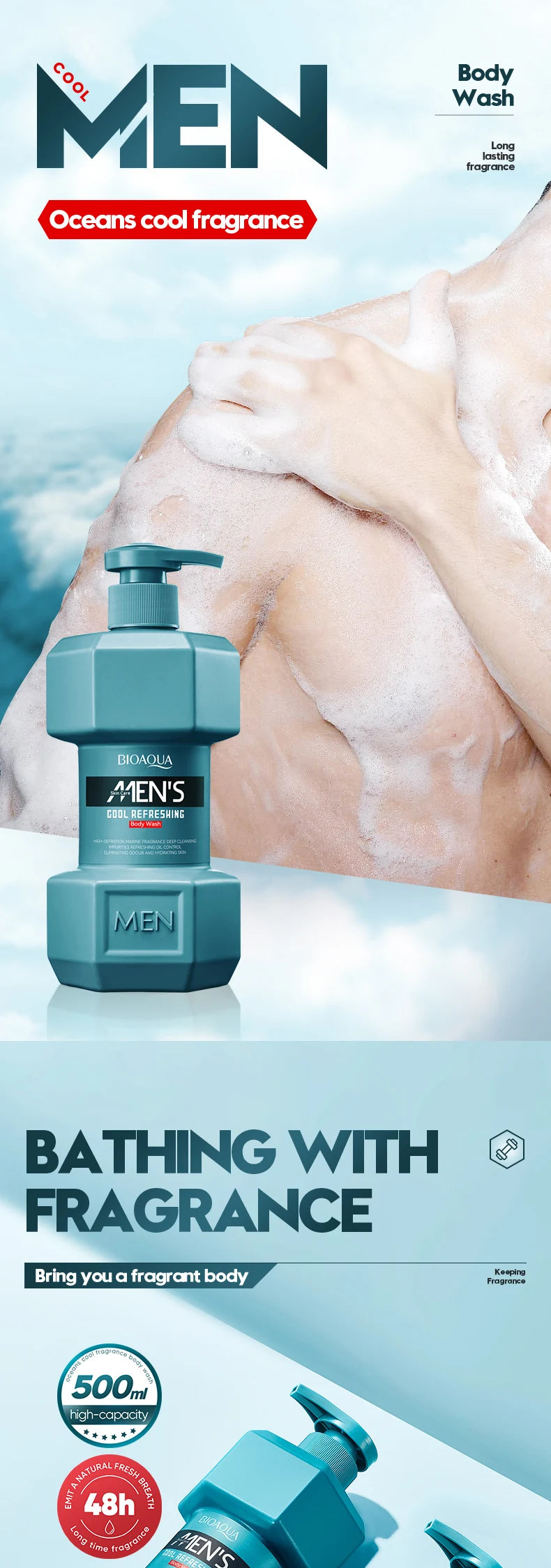 Men's facial cleanser Body wash Oil control Moisturizing long-lasting fragrance Fresh release charm creamy foam Body wash - KHOY