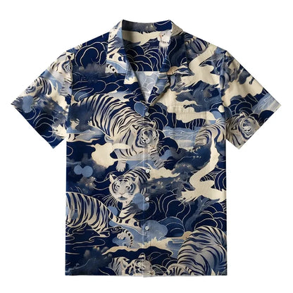 Hawaiian Shirt Man Holiday Casual Loose Beach Fashion Tiger Printed Shirt Hawaii Funny Oversized Breathable Buttons Clothes Tops - KHOY