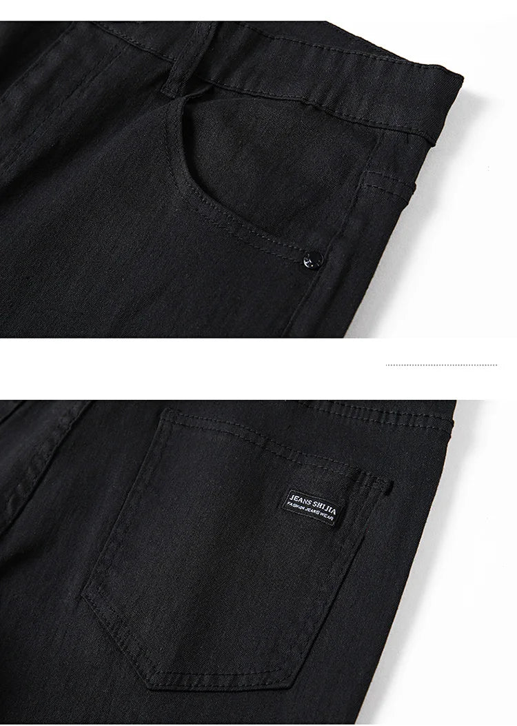 Men's pure black jeans Korean version trendy straight fit pants men's comfortable and elastic classic business jeans - KHOY