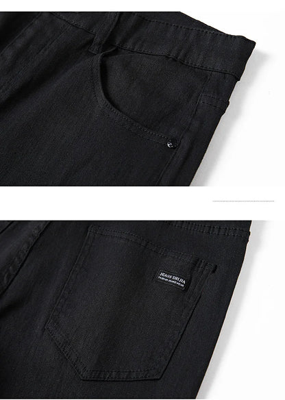 Men's pure black jeans Korean version trendy straight fit pants men's comfortable and elastic classic business jeans - KHOY