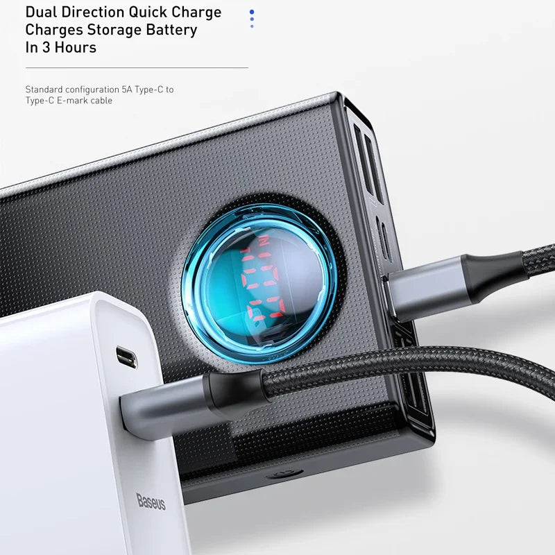 Baseus Power Bank 30000mAh 65W PD3.0 Quick Charging 3.0 FCP SCP Portable External for iPhone 16 15 14 Laptop Tablet Power bank - KHOY