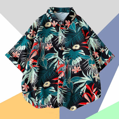 2025 Hawaiian Shirt For Men Orange Green Striped Refreshing Beach Style Fashion Trend Shirt Men And Women Seaside Holiday Shirt - KHOY
