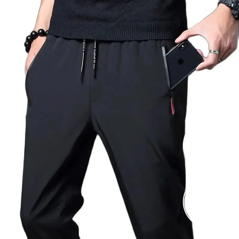 Men's Casual Pants Straight Slim Fit Elastic Waist Jogger Korean Classic Blue Black Gray Male Brand Trousers Plus Size - KHOY