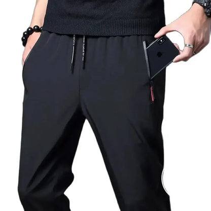 Men's Casual Pants Straight Slim Fit Elastic Waist Jogger Korean Classic Blue Black Gray Male Brand Trousers Plus Size - KHOY