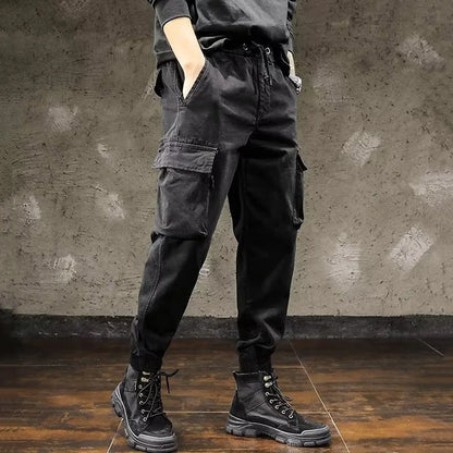 Men Cargo Pants Male Vintage Multi Pocket Loose Fit American Style Casual Cloth Pants High Street Outdoor Resistant Work Pants - KHOY