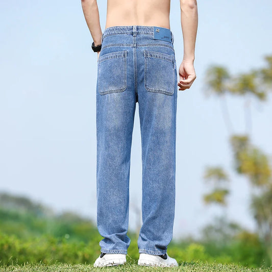 Men's Straight-Leg Jeans, Minimalist for All Seasons, Loose with Drape, Narrow-Wide Leg, Retro Casual Long Pants, Sizes 28-38 - KHOY