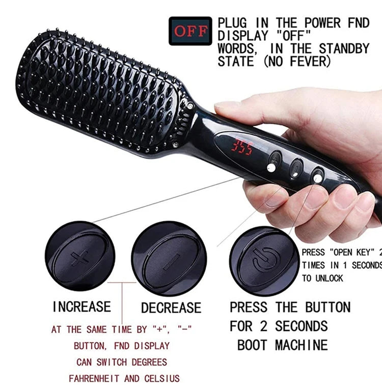 Electric Beard Comb Hair Straightener Brush Hot Hair Brushes Straightener Hair Anti-scalding Ceramic Beard Straightening Brush - KHOY