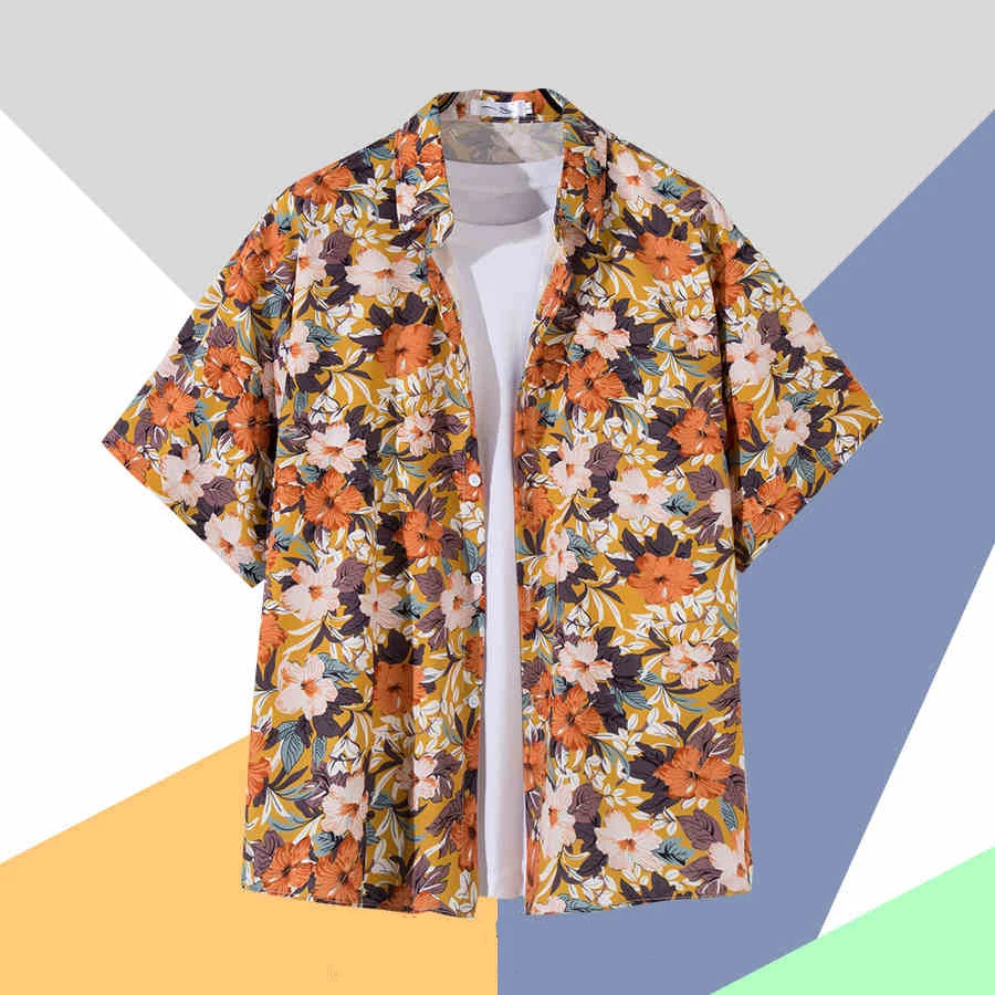 2025 Hawaiian Shirt For Men Orange Green Striped Refreshing Beach Style Fashion Trend Shirt Men And Women Seaside Holiday Shirt - KHOY