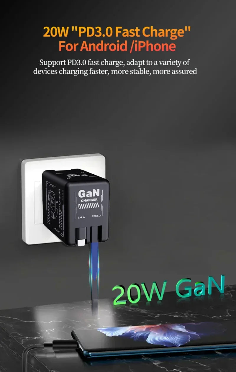 Xiaomi GaN120W Ultra Fast Charger With Retractable Type-C Lightning Cable Fast Charging Adapter For iPhone16 iPad Samsung Huawei - KHOY