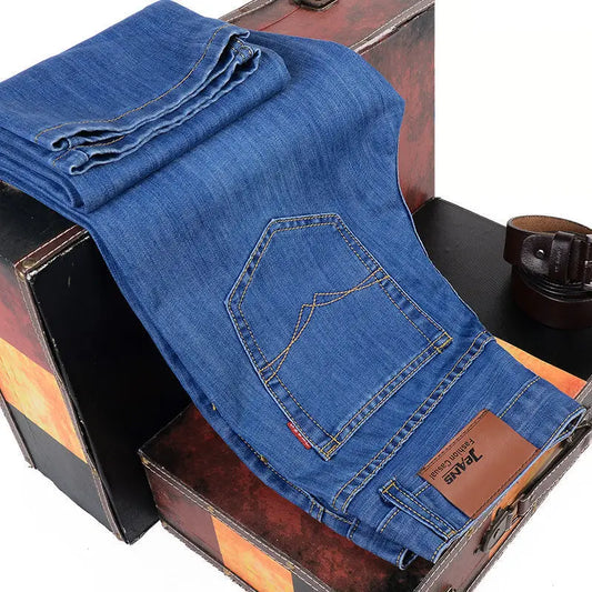 Men Fashion Straight Jeans Men 2025 New Stretch Slim Fit Pants Comfortable Soft Business Denim Trousers Male Brand Clothing - KHOY