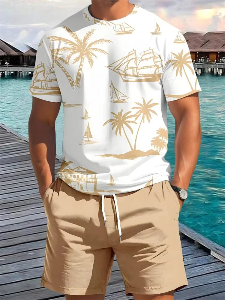Hawaiian print T-shirt, summer unisex short-sleeved shirt, new round neck casual short-sleeved shirt, outdoor sportswear - KHOY