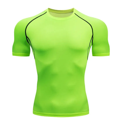 Men Compression Running T Shirt Fitness Tight Short Sleeve Tshirt Training Jogging Shirts Gym Sportswear Quick Dry Rashgard - KHOY