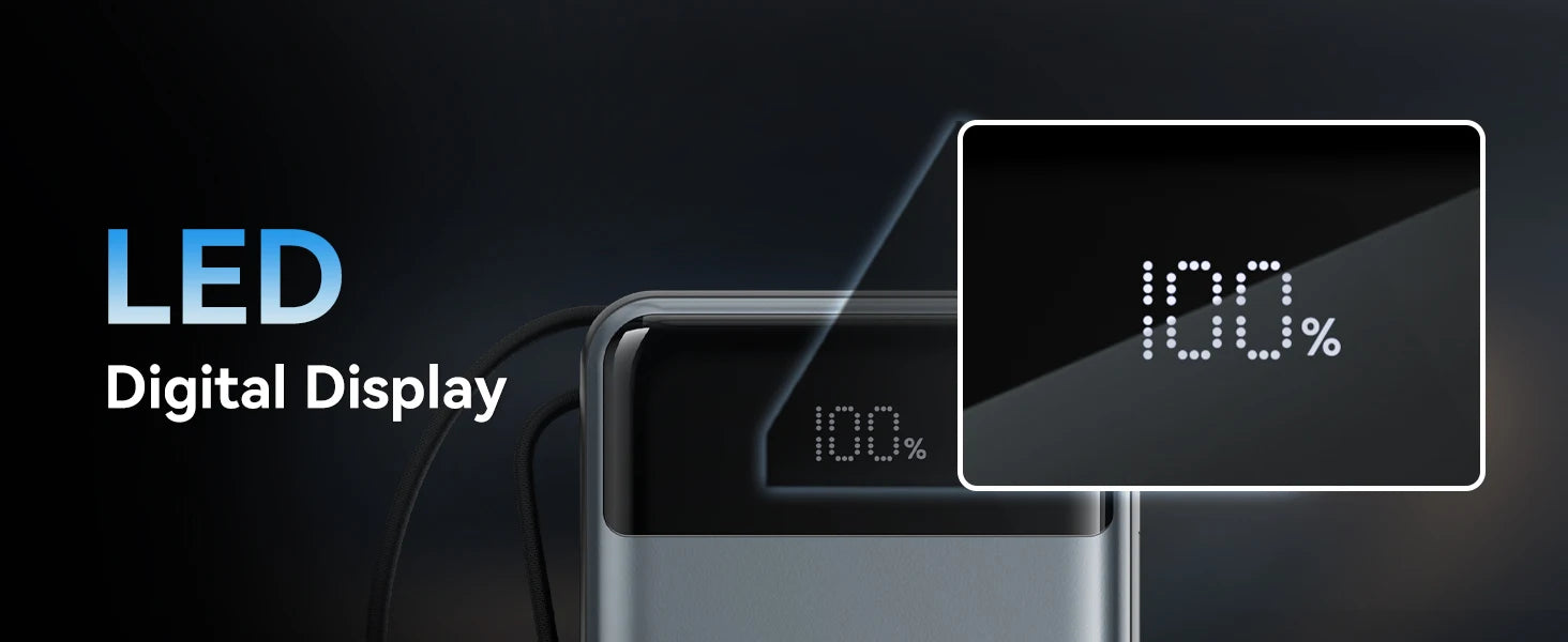 Vention Power Bank 20000mAh 65W PD Fast Charger with Built-in Type-C Cable External Spare Battery Portable Power Bank for Laptop - KHOY