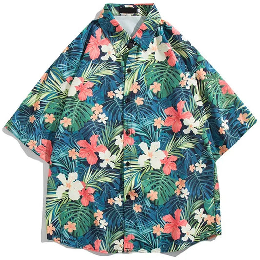 Hawaiian Flower Men's Shirt 2025 Summer Vintage Design Beach Holiday Short-Sleeved Shirt Top Floral Short Sleeve Tee Men T-Shirt - KHOY