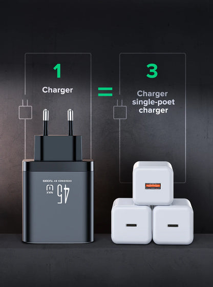Tuodes 45w GaN Charger PPS PD USB Type C Fast Charging QC4.0 Quick Charge For iPhone 16 Macbook Air Tablet Samsung Xiaomi Laptop - KHOY