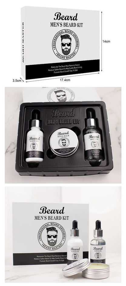 Men's Beard Kit Soft smooth And Easy To Take Care Of Natural Oils Brighten And Nourish Promote Growth Relieve Itching Of Beard - KHOY