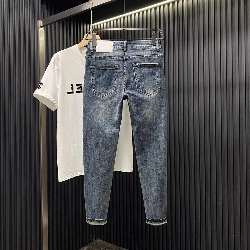 Jeans For Men Retro Korean Style High-End Slim Fit Leg Pants Blue Straight Leg Jeans Casual Pants Tapered Jeans - KHOY