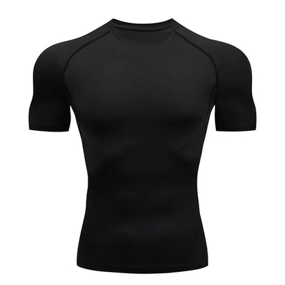 Men Compression Running T Shirt Fitness Tight Short Sleeve Tshirt Training Jogging Shirts Gym Sportswear Quick Dry Rashgard - KHOY
