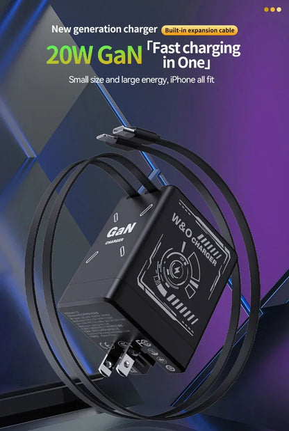 Xiaomi GaN120W Ultra Fast Charger With Retractable Type-C Lightning Cable Fast Charging Adapter For iPhone16 iPad Samsung Huawei - KHOY