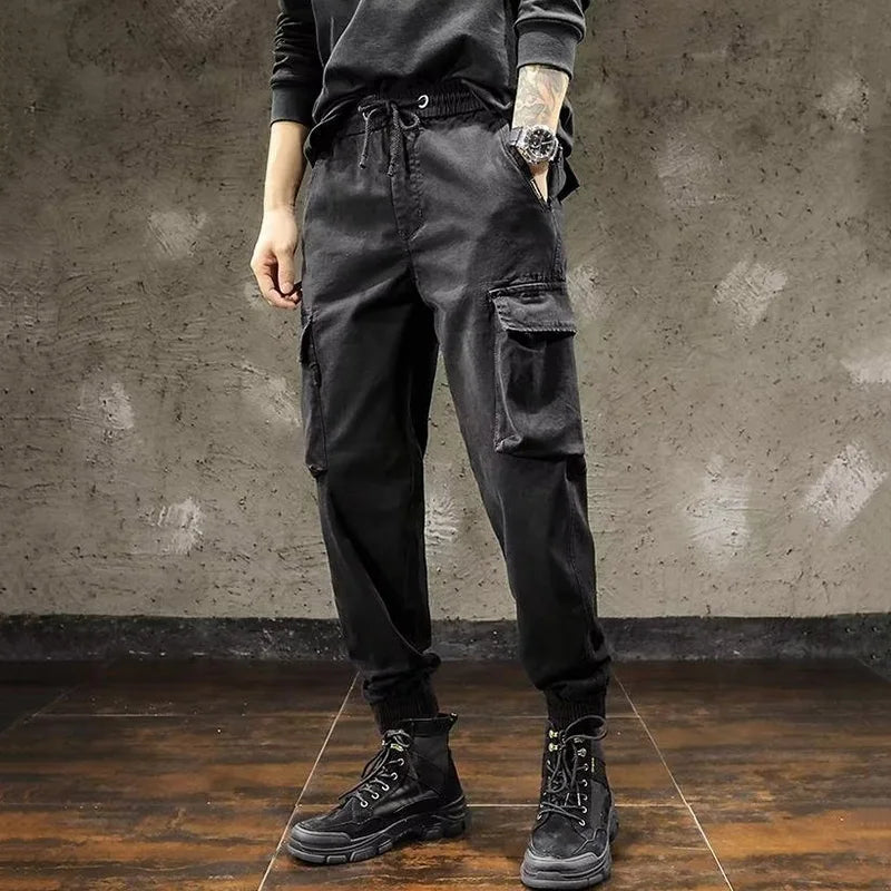 Men Cargo Pants Male Vintage Multi Pocket Loose Fit American Style Casual Cloth Pants High Street Outdoor Resistant Work Pants - KHOY