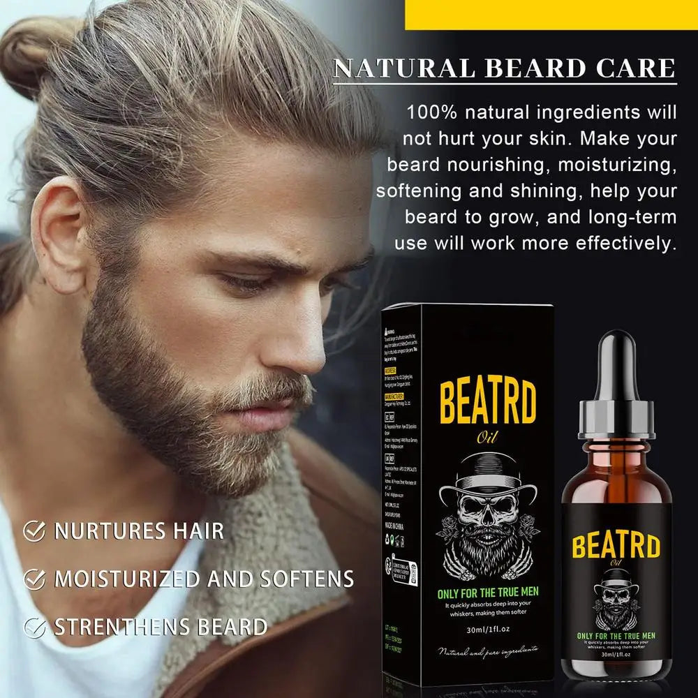 Beard Oil Enhance Mustache Nourishing Smooth Longer Thicker Regrowth Shine Strengthens Moisturizing Beard Growth Oil for Men - KHOY