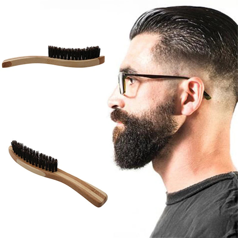 Beard Brush Boar Bristle for Men's Mustache Shaving Comb Face Massage Facial Hair Cleaning Brush Beech Long Handle - KHOY