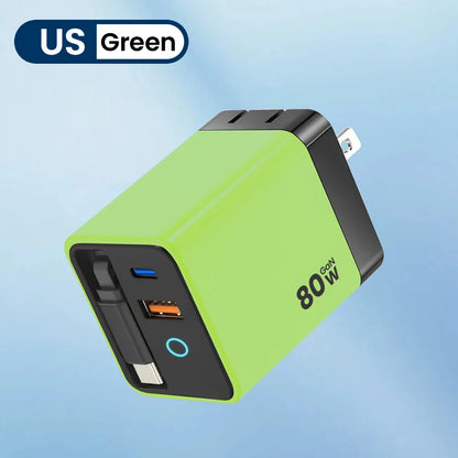 80W Super Fast Charge Type C USB Phone Charger With Telescopic USB C Cable For Iphone 16 15 Samsung Laptop With Light - KHOY