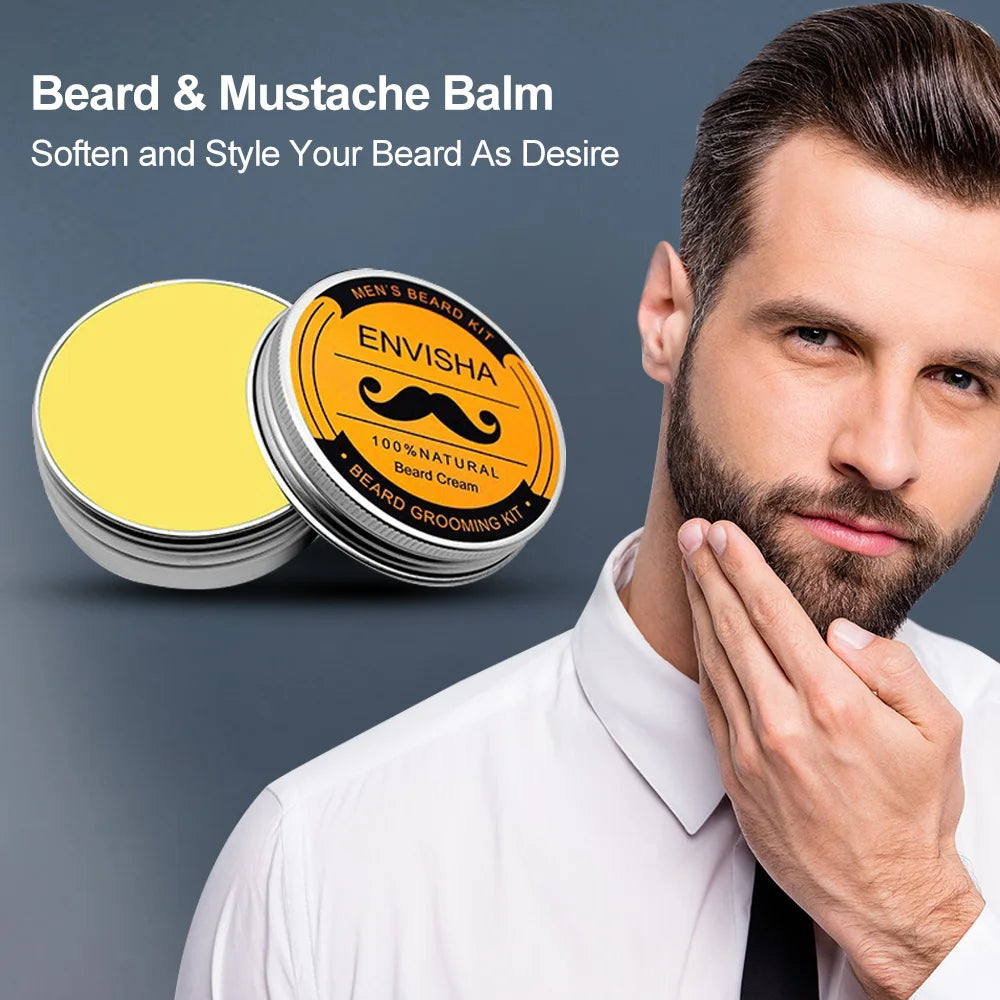 Beard Growth Kit For Men Barbe Hair Enhancerbeard Essential Oil Moisturizing Wax Growth Roller Comb Styling Scissors Beard Care - KHOY