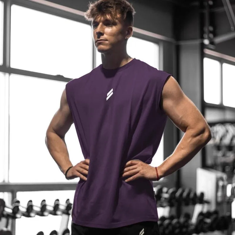 Summer Fitness Sports Tank Top Men's Breathable Loose Fit Training Sleeveless T-shirt Quick Drying vest male Fitness Clothing - KHOY