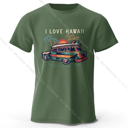 Hawaiian Holiday Printed Unisex Men Women T-Shirt Tees Tops 100% Cotton Aloha Flower Graphic Luau Party Outfit - KHOY