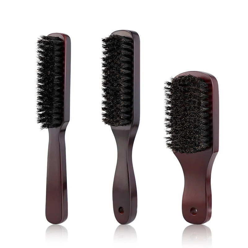Men Beard Brush Wood Handle Boar Bristle Moustache Cleaning Brush Hairdressing Anti Static Barber Hair Styling Comb Tool - KHOY