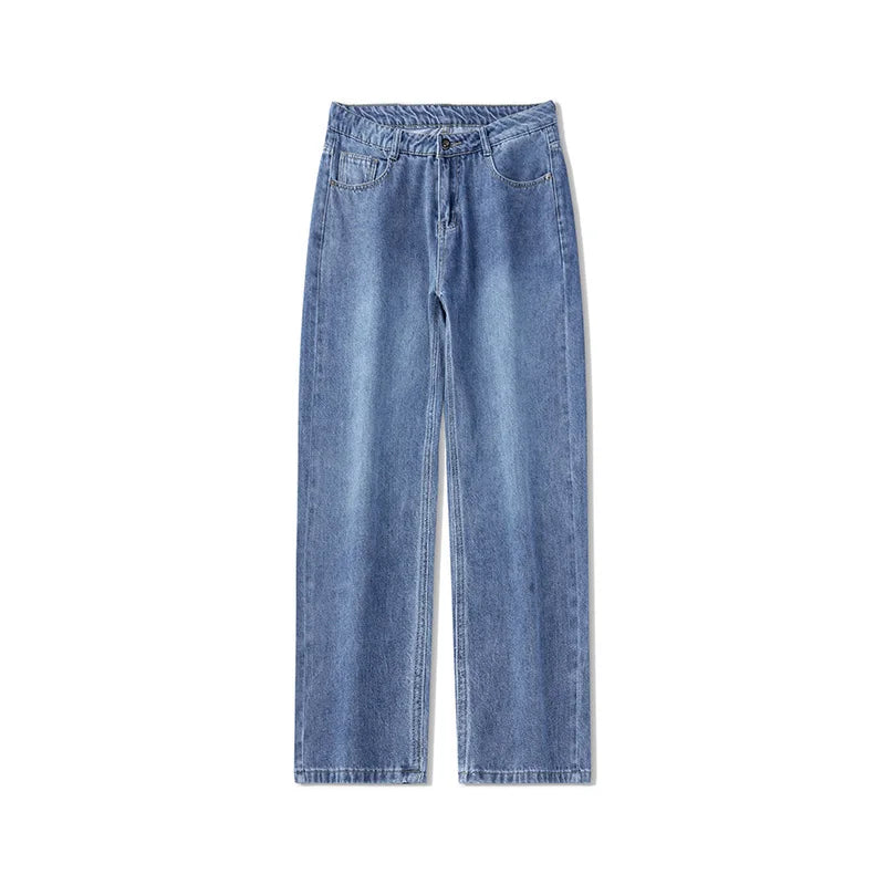 Men's Straight-Leg Jeans, Minimalist for All Seasons, Loose with Drape, Narrow-Wide Leg, Retro Casual Long Pants, Sizes 28-38 - KHOY