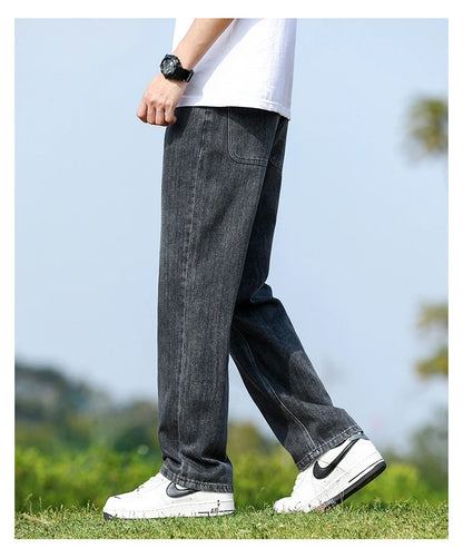 Men's Straight-Leg Jeans, Minimalist for All Seasons, Loose with Drape, Narrow-Wide Leg, Retro Casual Long Pants, Sizes 28-38 - KHOY