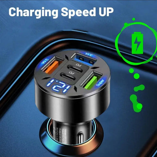 250W 5 Ports Car Charger Fast Charging PD QC3.0 USB C Car Phone Charger Type C Adapter In Car For IPhone - KHOY