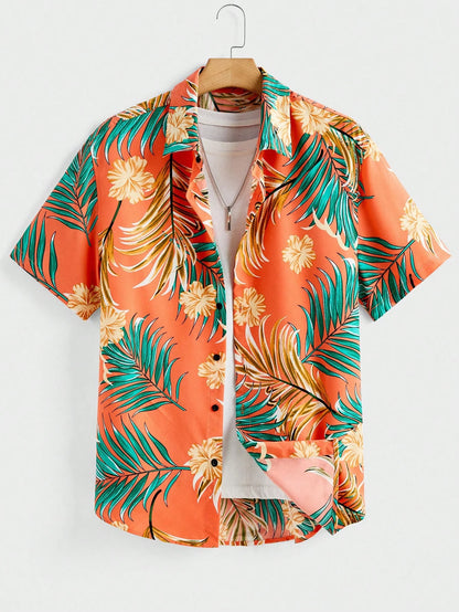 Hawaiian Vacation Shirt for Men - Soft, Airy & Colorful Short Sleeve Top with Palm Tree & Ocean Wave Designs - KHOY