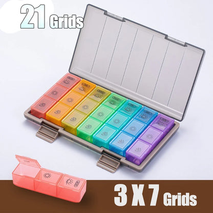 Portable Weekly 7 Days Pill Case Colorful Design Stackable 3/4 Times a Day Medicine Storage Dispenser/Plastic Pill Organizer Box - KHOY