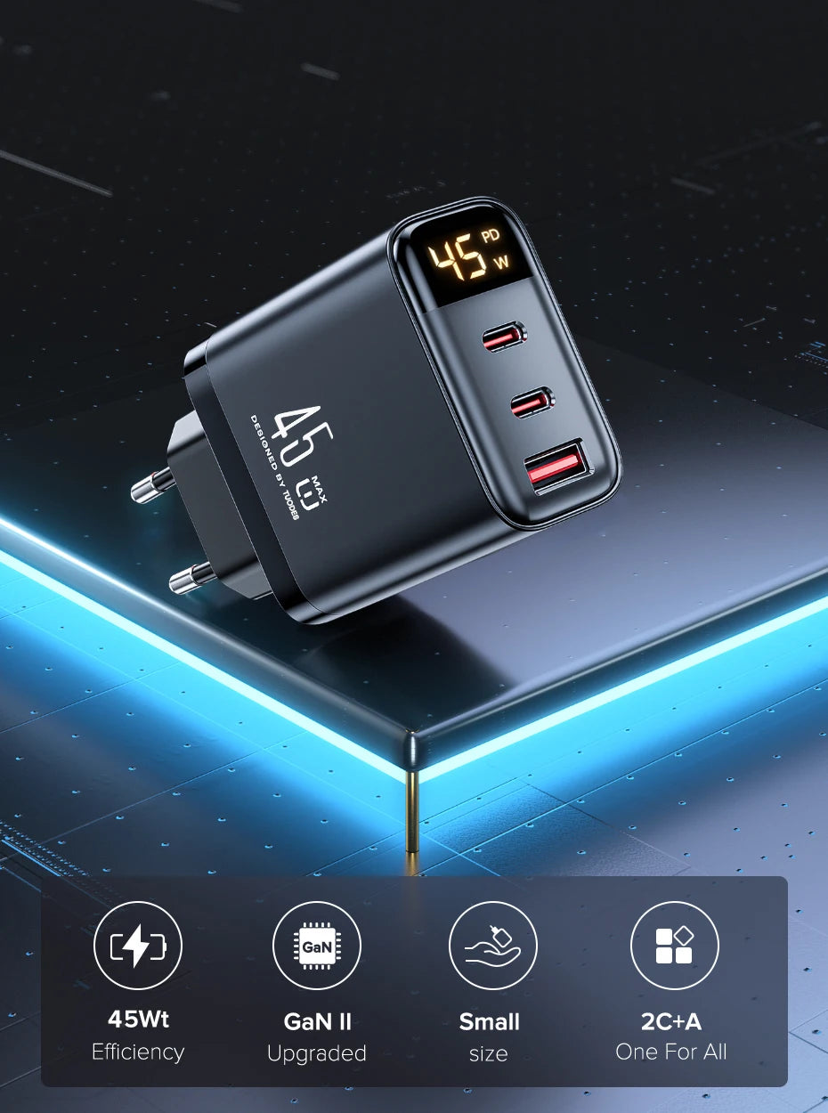 Tuodes 45w GaN Charger PPS PD USB Type C Fast Charging QC4.0 Quick Charge For iPhone 16 Macbook Air Tablet Samsung Xiaomi Laptop - KHOY