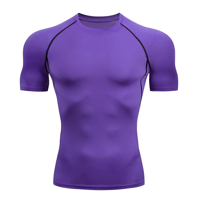 Men Compression Running T Shirt Fitness Tight Short Sleeve Tshirt Training Jogging Shirts Gym Sportswear Quick Dry Rashgard - KHOY