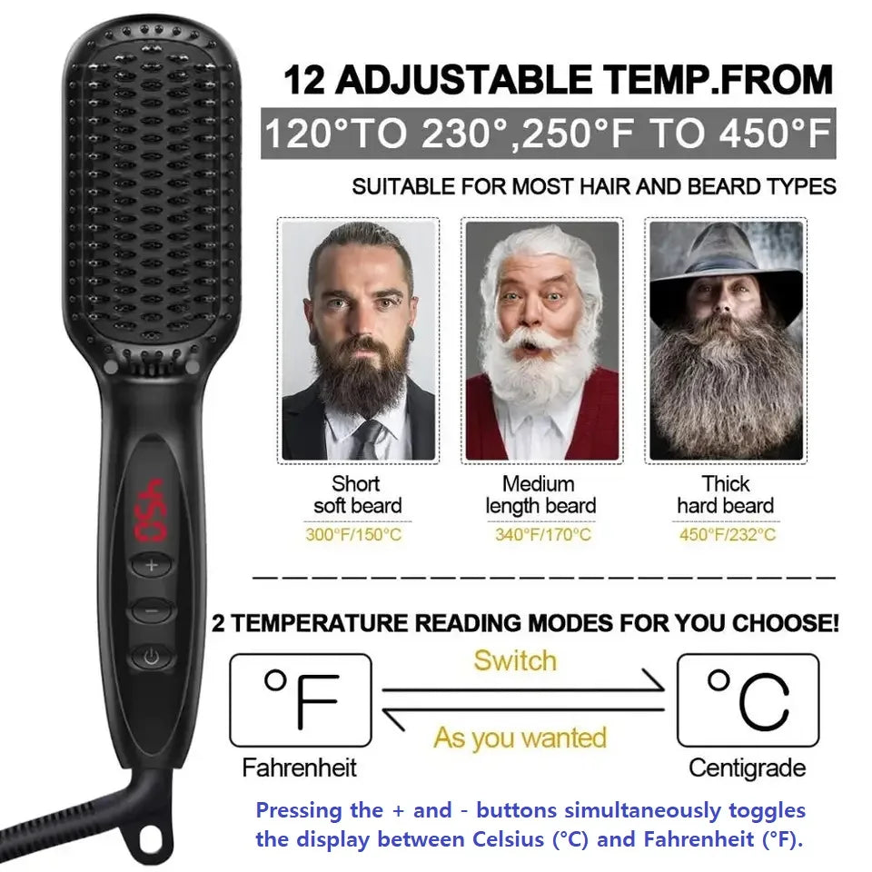 Electric Beard Comb Hair Straightener Brush Hot Hair Brushes Straightener Hair Anti-scalding Ceramic Beard Straightening Brush - KHOY