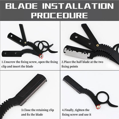 Barber Manual Razor Straight Edge Haircut Beard Eyebrow Shaver Men Depilation Razor Hairdresser Trimming Blades Replaceable - KHOY